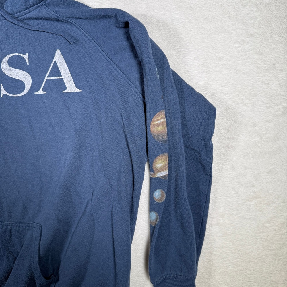 NASA Hoodie Men's Large Blue Graphic Planets Sleeves Pullover Sweatshirt L - Picture 4 of 9